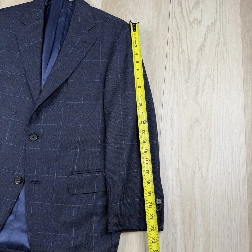 The Andover Shop Windowpane Sports Coat Blazer 2 Button Blue Mens Size 38 Short